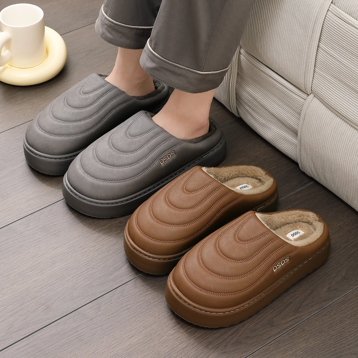 Winterwarme Plüsch-Hausschuhe, wasserdicht, rutschfest, mit dickem Fell, für drinnen und draußen, gemütliche Schuhe für kaltes Wetter, für Damen und Herren. – Detail 24