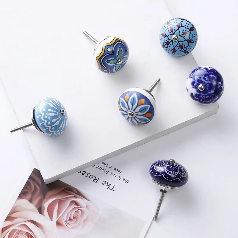 1PCS Multicolor Ceramic Knobs For Cupboard Cabinet Dresser And Furniture Antique Floral Drawer Handle Pull Door Knob