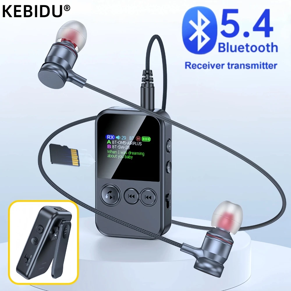 Bluetooth 5,4 Empfänger Sender 3,5mm AUX TF Karte Wiedergabe HiFi Wireless Audio Adapter LED Digital Display Für Flugzeug TV PC