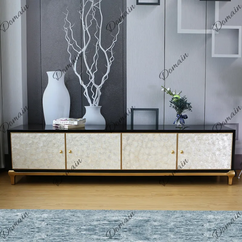 American Style Living Room Clam Shell Solid Wood Coffee Table TV Cabinet Sideboard Buffet Cabinet Luxury Decor