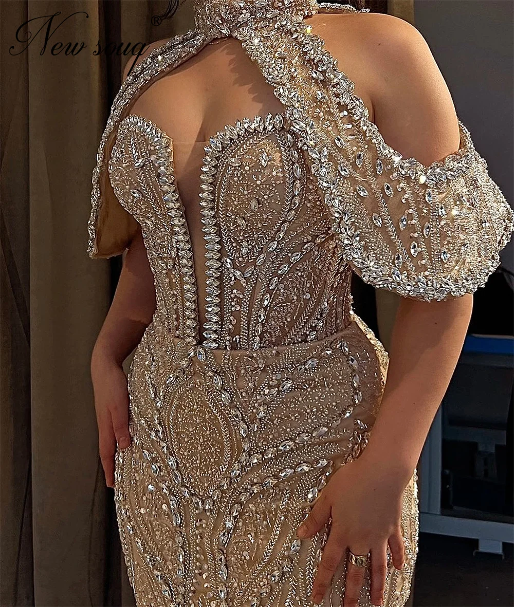 Zwei Stücke Silber Perlen Abendkleider Cape Ärmel Frauen Prom Kleid Arabisch Geburtstag Party Zweite Empfang Kleider Angepasst