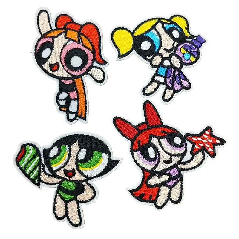 The Powerpuff Girls anime Embroidered Patch on Clothes Jackets Garment Pants Fusible Patches Applique DIY Decoration Accessories