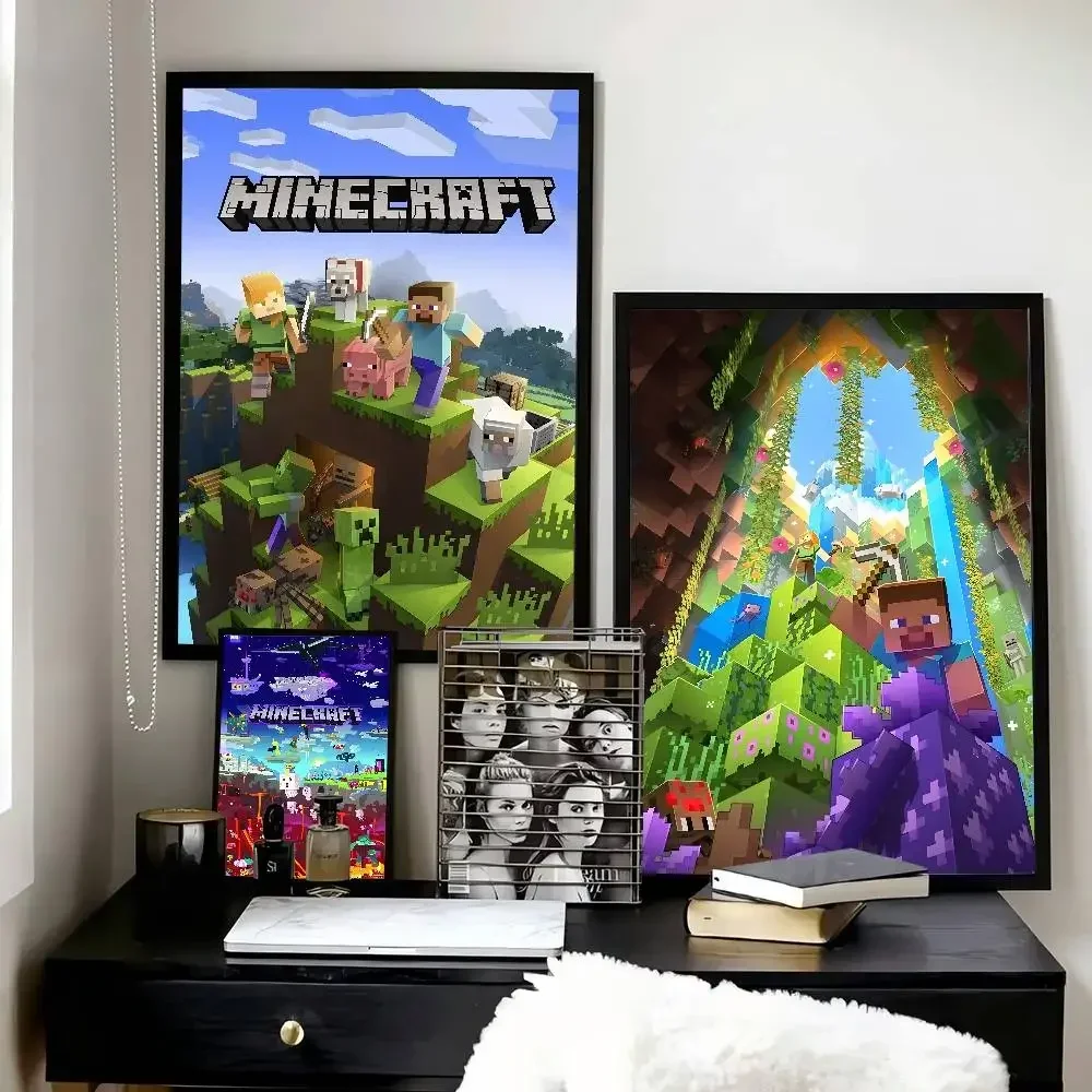 Video Game Block Pixel World Landscape Style Canvas Poster Painting Print Wall Art Picture For Living Room Home  Cuadros
