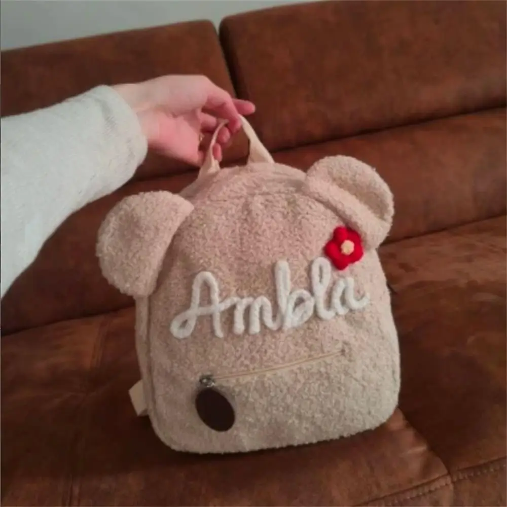 Personalized Rope-Embroidered Teddy Bear Backpack Custom Name Portable Children Travel Shopping Bag Rucksack Women Shoulder Bag