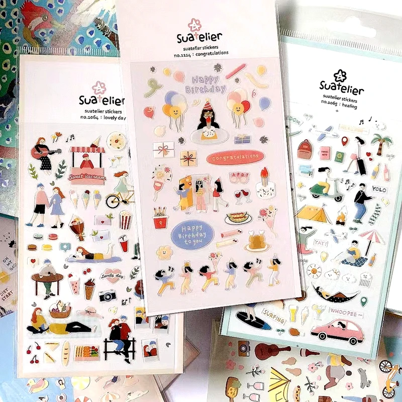 Suatelier Scrapbook Stickers Korea Stationery Junk Journal Diary Deco Sticker Scrapbooking Supplies DIY Photo Album Decoration