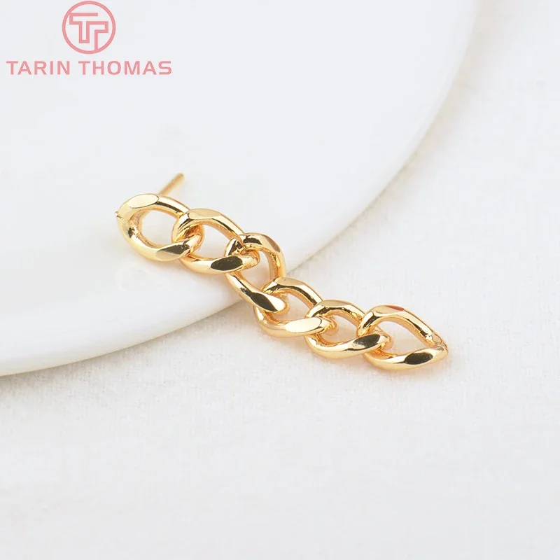 (2478) 4PCS 35x6MM 24K Gold Color Brass Extended Chain Stud Earrings High Quality DIY Jewelry Making Findings Accessories