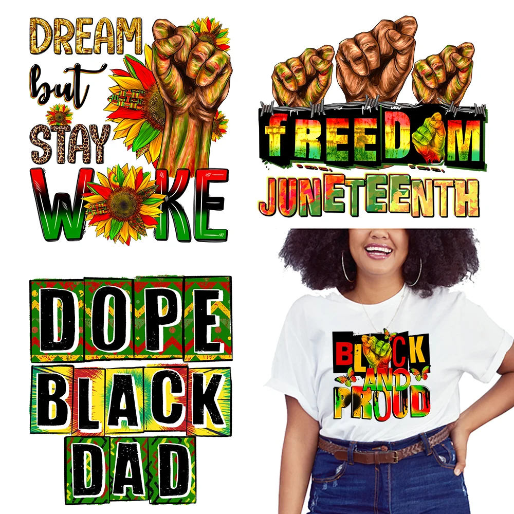 Black and Proud 1865 Juneteenth Decals Iron On Power Hope DTF Transfers Ready To Press For T-shirts