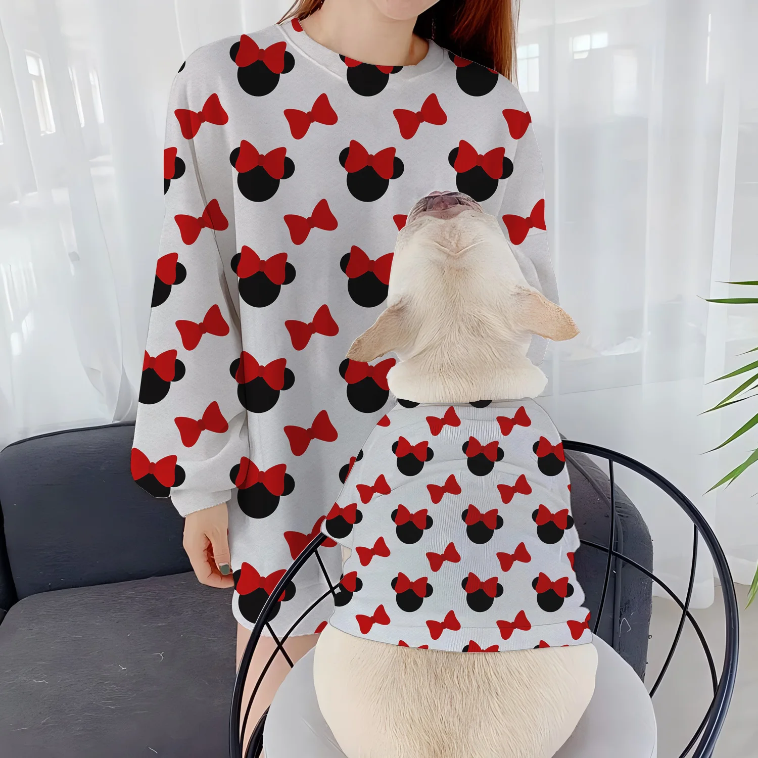 Casual Sweatshirts Disney Women's Clothing Minnie Mouse Fall Clothes 2024 Pet Long Sleeve Mickey Dog Round Neck Pullover Autumn