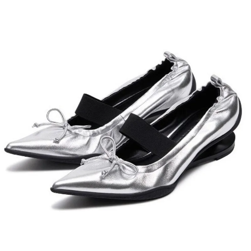 

Роскошные дизайнерские балетки на странном каблуке для женщин, элегантные туфли-лодочки с острым носком и узлом-бабочкой, женская модная вечерняя обувь Мэри Джейн