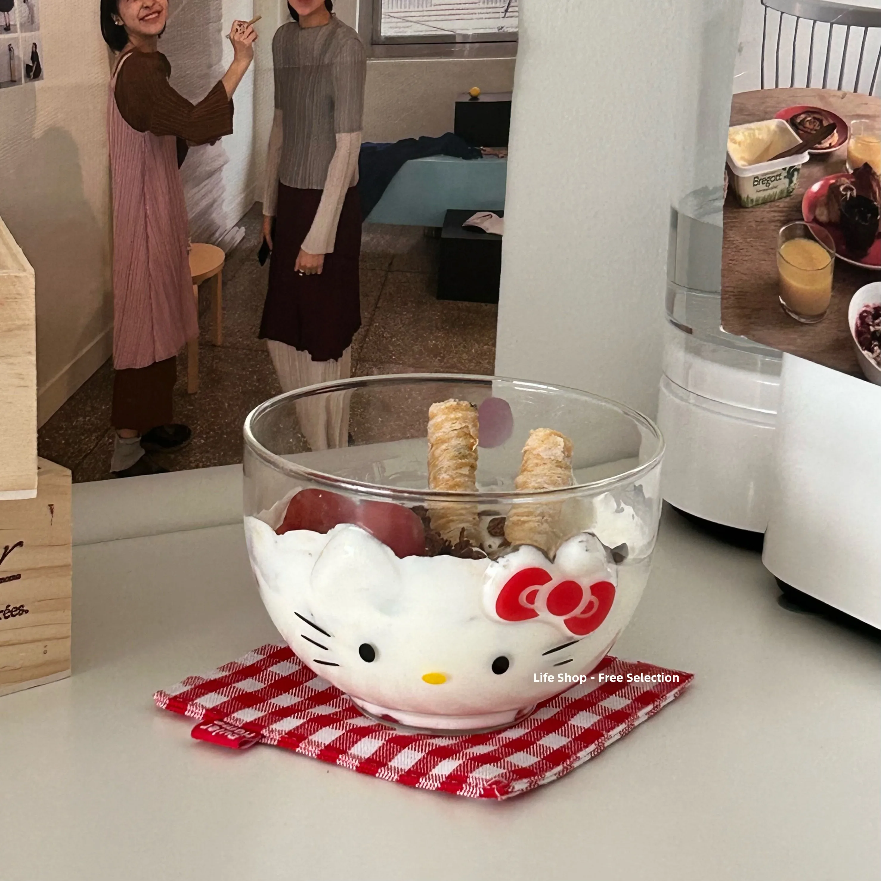 Niedliche KT Cartoon-Frühstücksschale aus hitzebeständigem Glas, Joghurtschale, Müslischale, Zuckerwassernapf, leichte Salatschüssel