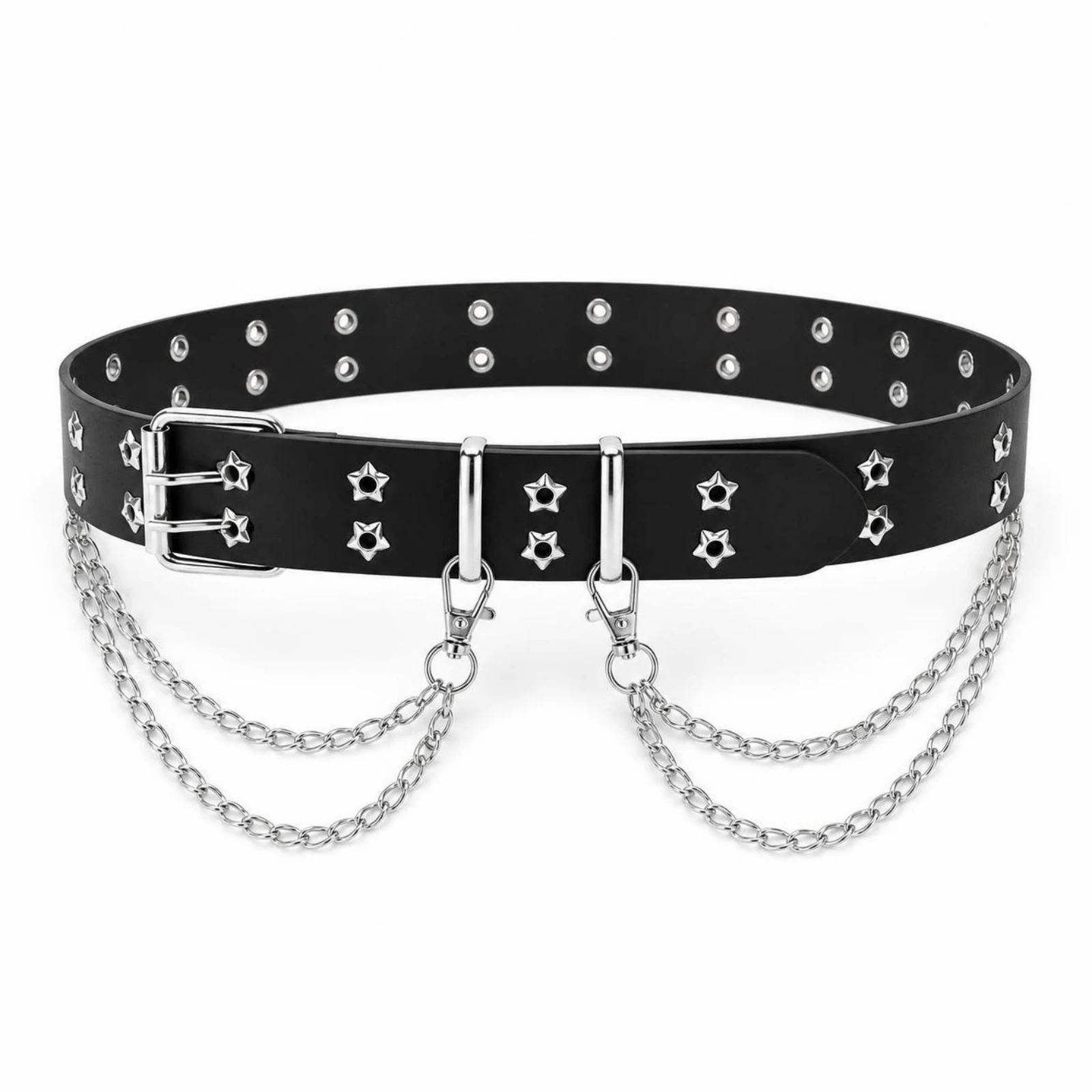 Studded Belt with Chain Adjustable Punk Belt with Chain Replacement Goth for Concerts, Everyday Wear