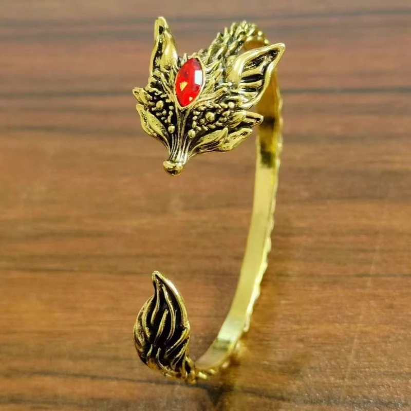 Light Luxury Niche Design Fashionable Personality Fox Retro Bracelet Versatile Nine-tailed Fox Ring Open Adjustable Jewelry Gift