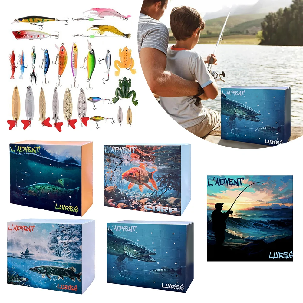 Fishing Christmas Supplies Advent Calendar Countdown Fishing Lure 24 Days Fishing Lures Set Creative Xmas Gifts Tackle Blind Box