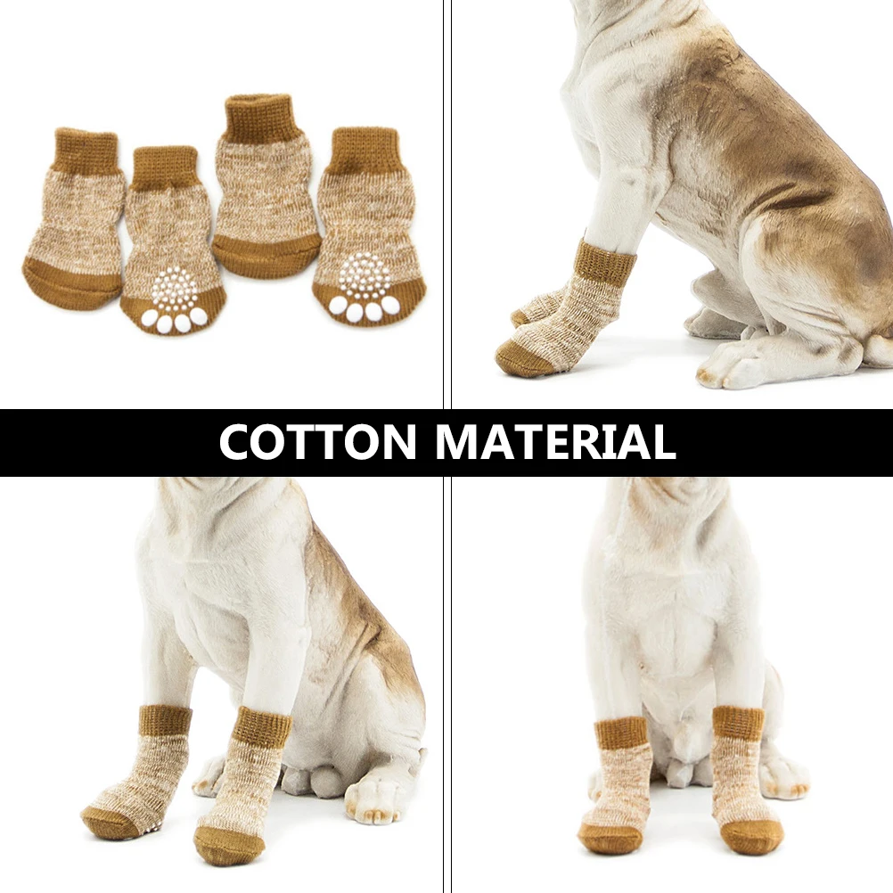 

Cotton Dog Socks Soft Winter Footwear Anti Slip Pet Licking Coffee Color Size Protect Paws Durable Comfortable