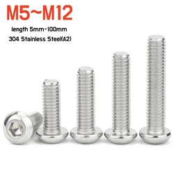 1~10pcs M5 M6 M8 M10 M12 304 A2-70 Stainless Steel Round Head Allen Screws Mushroom Hexagon hex Socket Button Head Bolt ISO7380