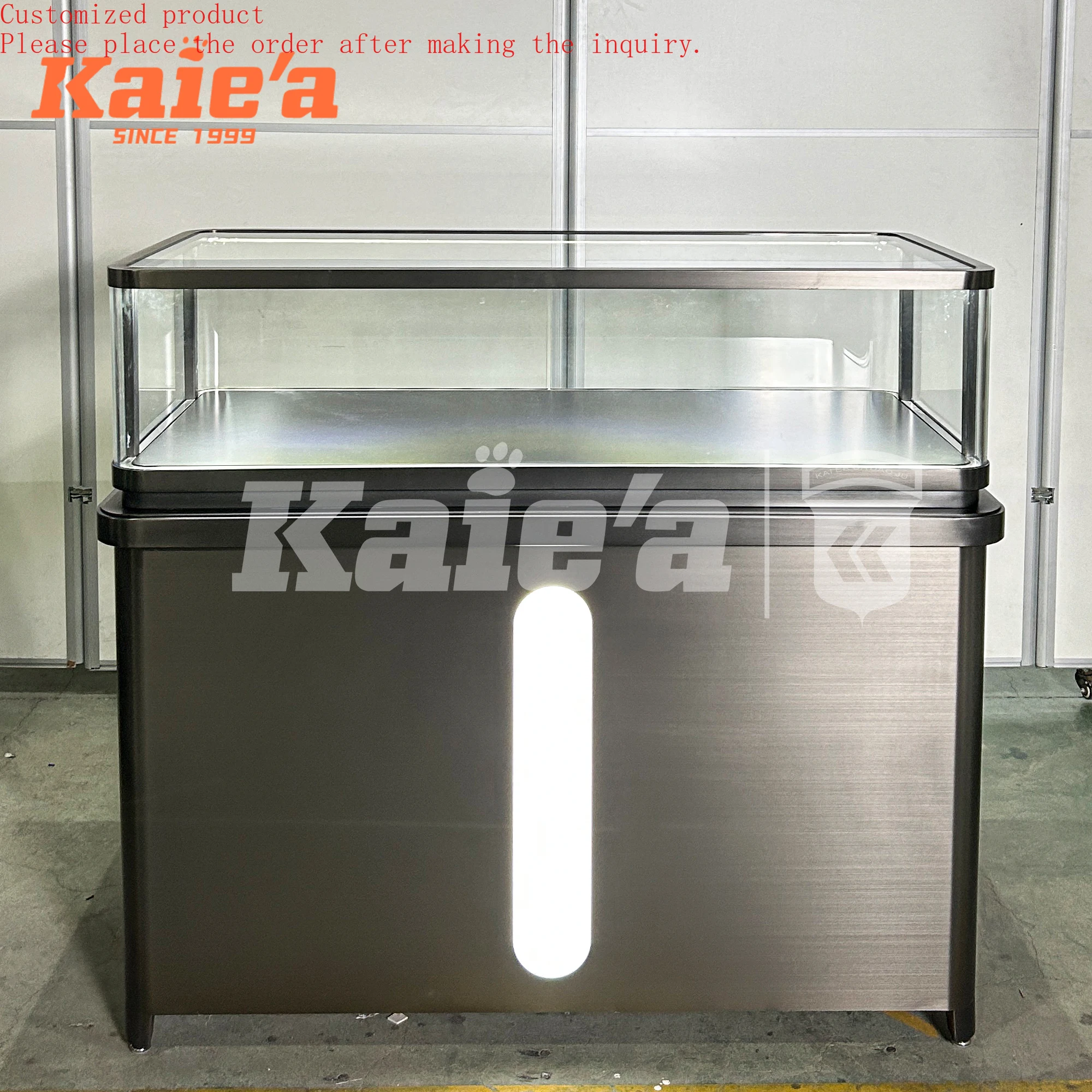 

Luxury New Lacquered Stainless Steel Jewelry Showcase Gold Silver Diamond Jade Watches Display Case Counter