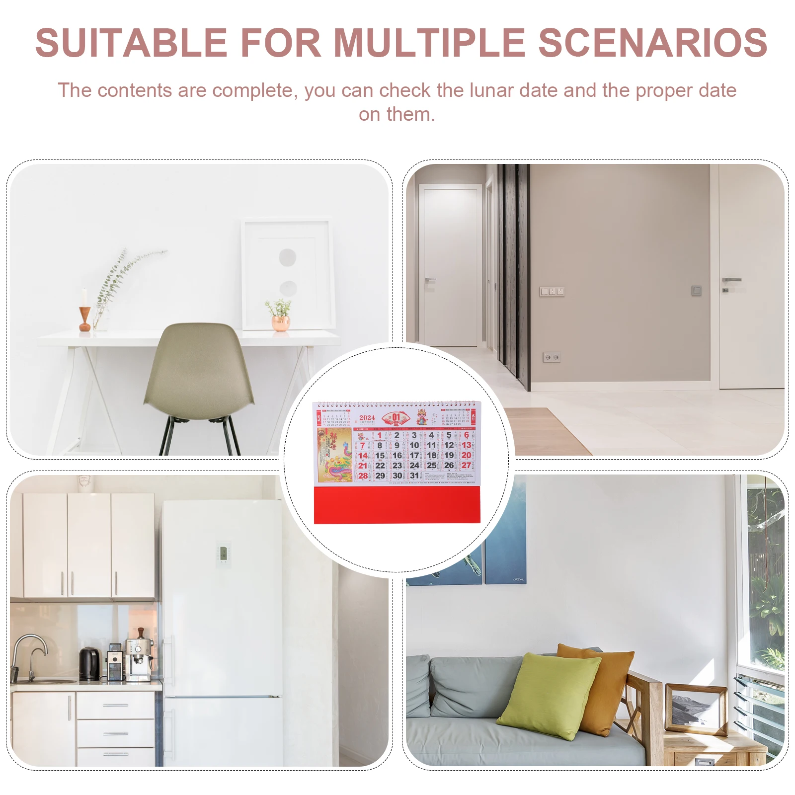 

2024 Dragon Year Wall Calendar Hanging Lunar Monthly Planner Red Gold Foil Fortunes Family Decor Chinese New Year Gift