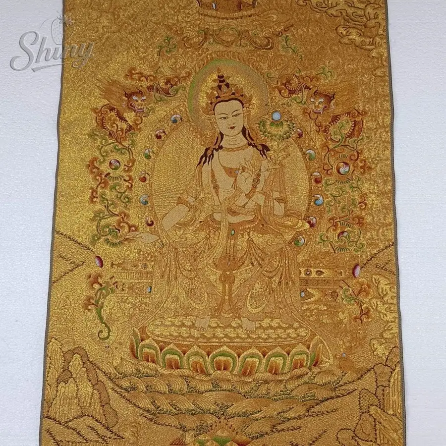 

35.4″ Bodhisattva Akshobhya Brocade Tibetan Tangka Embroidery Painting Gold Thread Embroidery Decorative Hanging Pictures