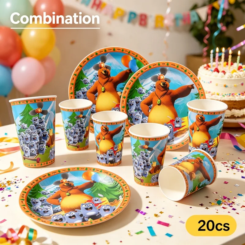 Juego de Platos Desechables Grizzy and Lemmings para Fiestas de Cumpleaños, Eventos Temáticos y Festivales