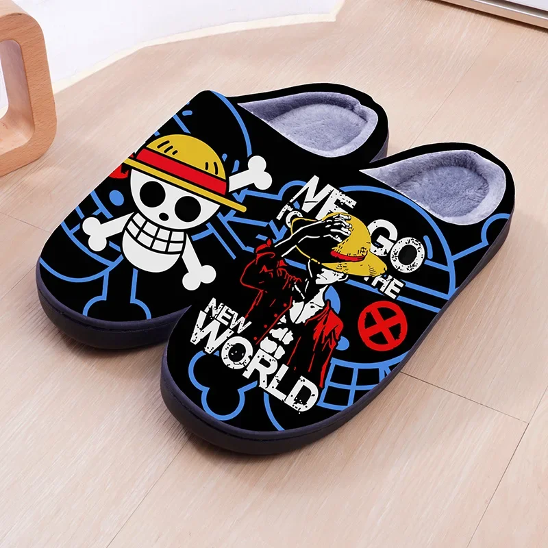 Anime ONE PIECE Luffy Warm Plush Cosplay Slippers Couple's Indoor Non-slip House Slides Men And Women Toe Wrap Home Cotton Shoes