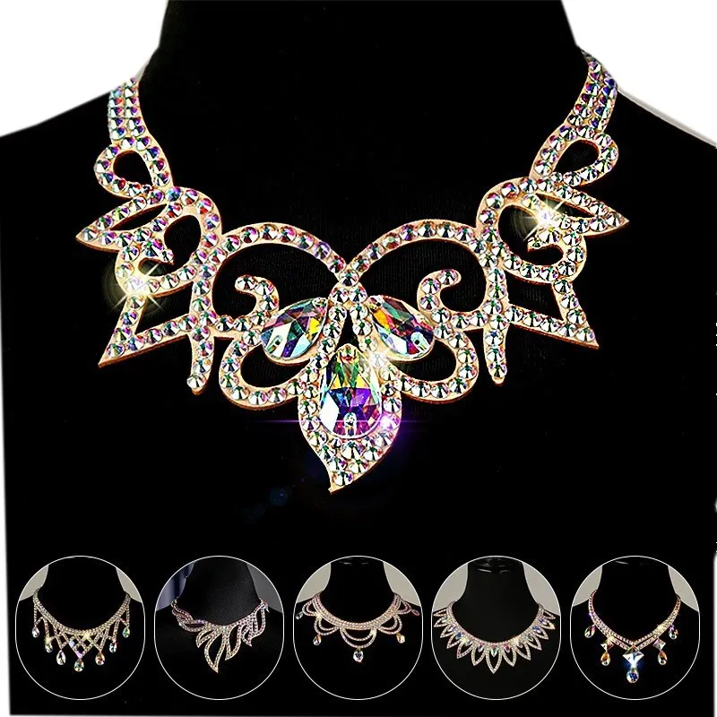 Collar de danza del vientre para mujer adulta, cadena de diamantes de imitación, accesorios de competición de rendimiento profesional, escenario de alta gama, joyería de baile