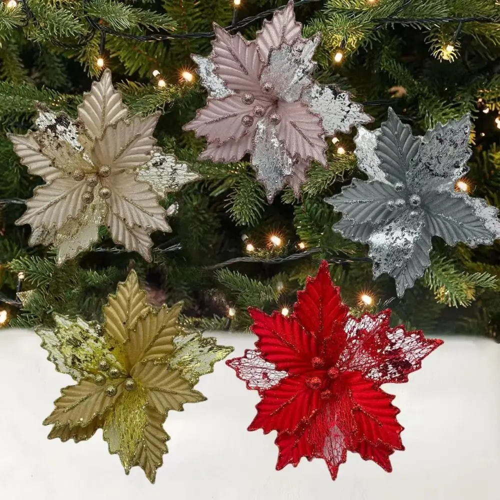 Mixed Leaves Hollow Christmas Flowers Maple Leaf Type DIY Artificial Flower Oranment Handmade Xmas Decorative Flowers