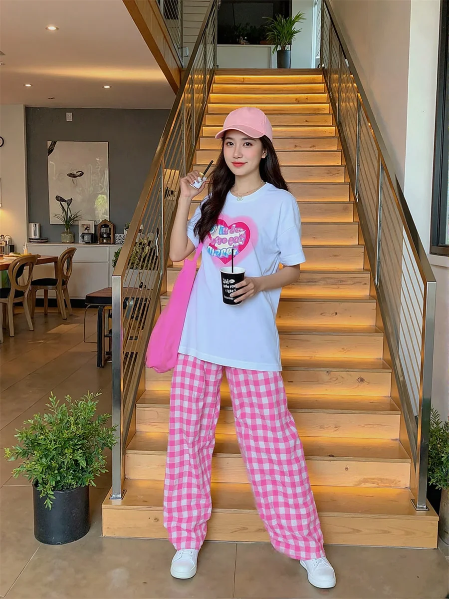 Disegni di pantaloni per donna Blu Rosa Plaid Palazzo Gamba extra larga che scorre Elegante festa serale formale Occasioni speciali Drappeggio