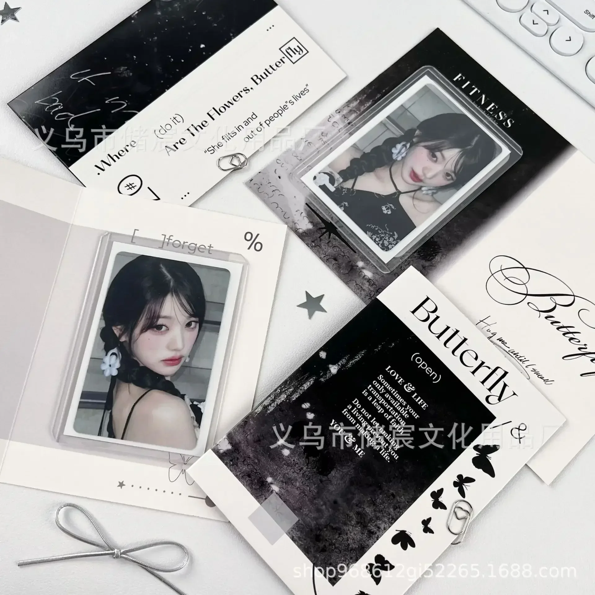 10Pcs Korean Chic Advanced Sense Black White Butterfly Folding Card Back Kpop 3-inch Photo Card DIY Packing Protective Cardboard