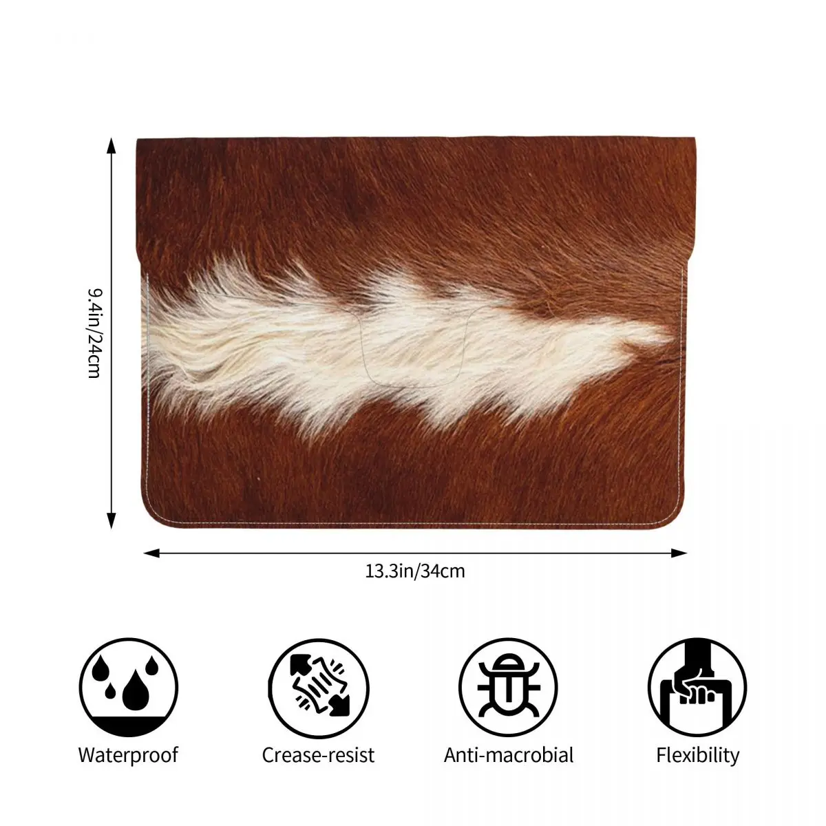 Stylish Cow Fur Cowhide Texture Cow Skin Print PU Leather Horizontal Laptop Sleeve Shockproof Soft Lining Notebook Case 13 Inch