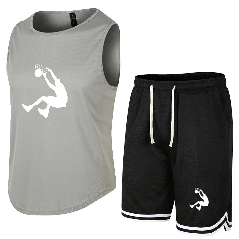 New Summer basketball Sleeveless T-Shirt Set Men Tank Top + Shorts Male Fitness Competition Training Vest ventilate Tracksuit