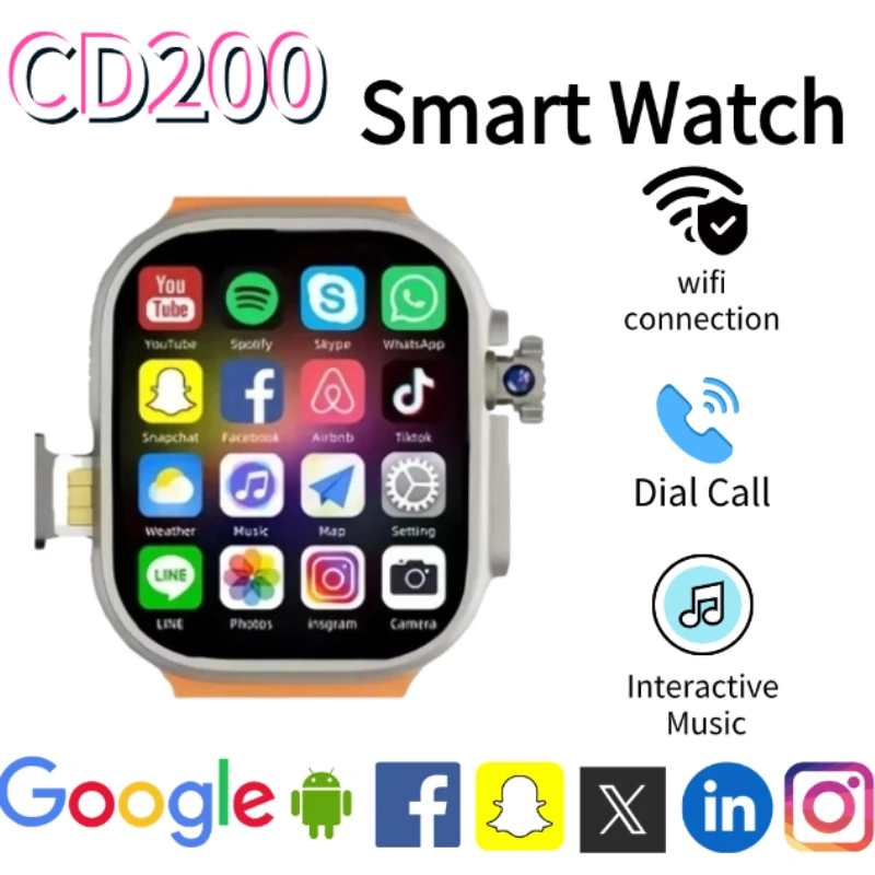 5G Network Smartwatch CD200 SIM Card Rotating Camera Android 9.0 Bluetooth GPS Positioning Play Store Global Version WiFi Phone