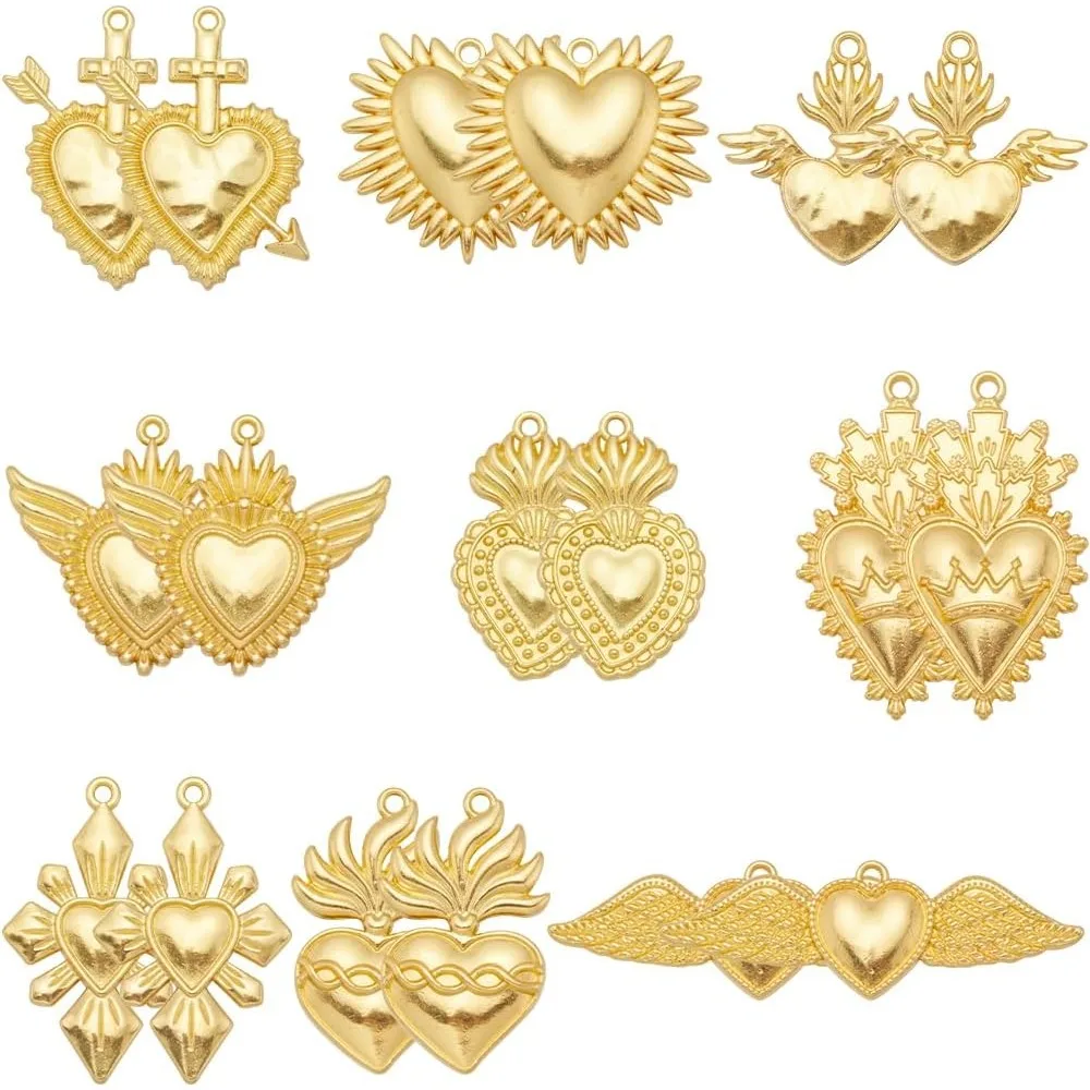 

18Pcs Sacred Heart Charms Gothic Charms Bulk Gold Mexican Love Shape Halloween Holiday Charm for Jewelry Making Charms