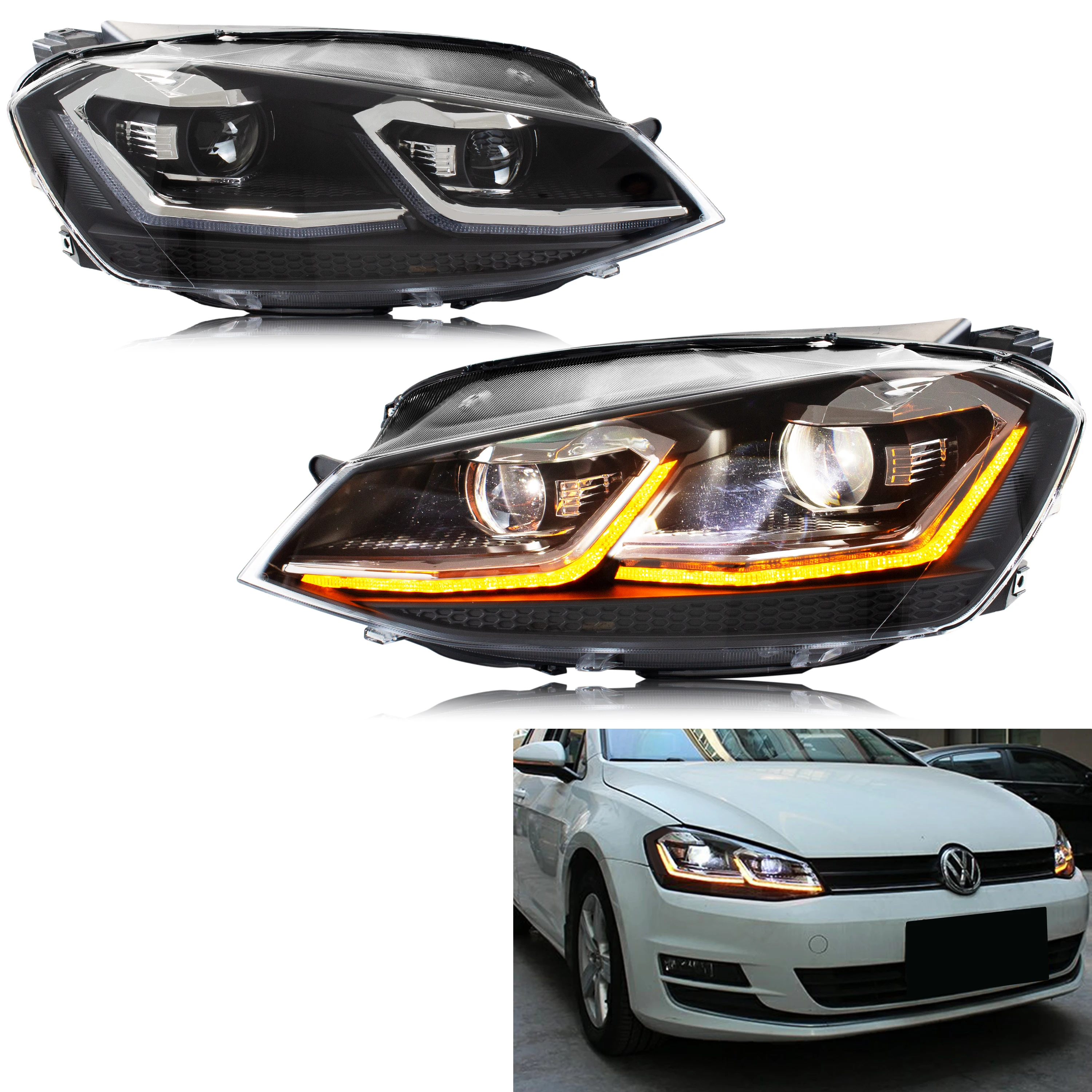 

Светодиодные фары для Volkswagen VW Golf 7 MK7 VII 2013-2017, последовательные передние лампы указателя поворота в сборе, не подходят для модели GTI и ксенона