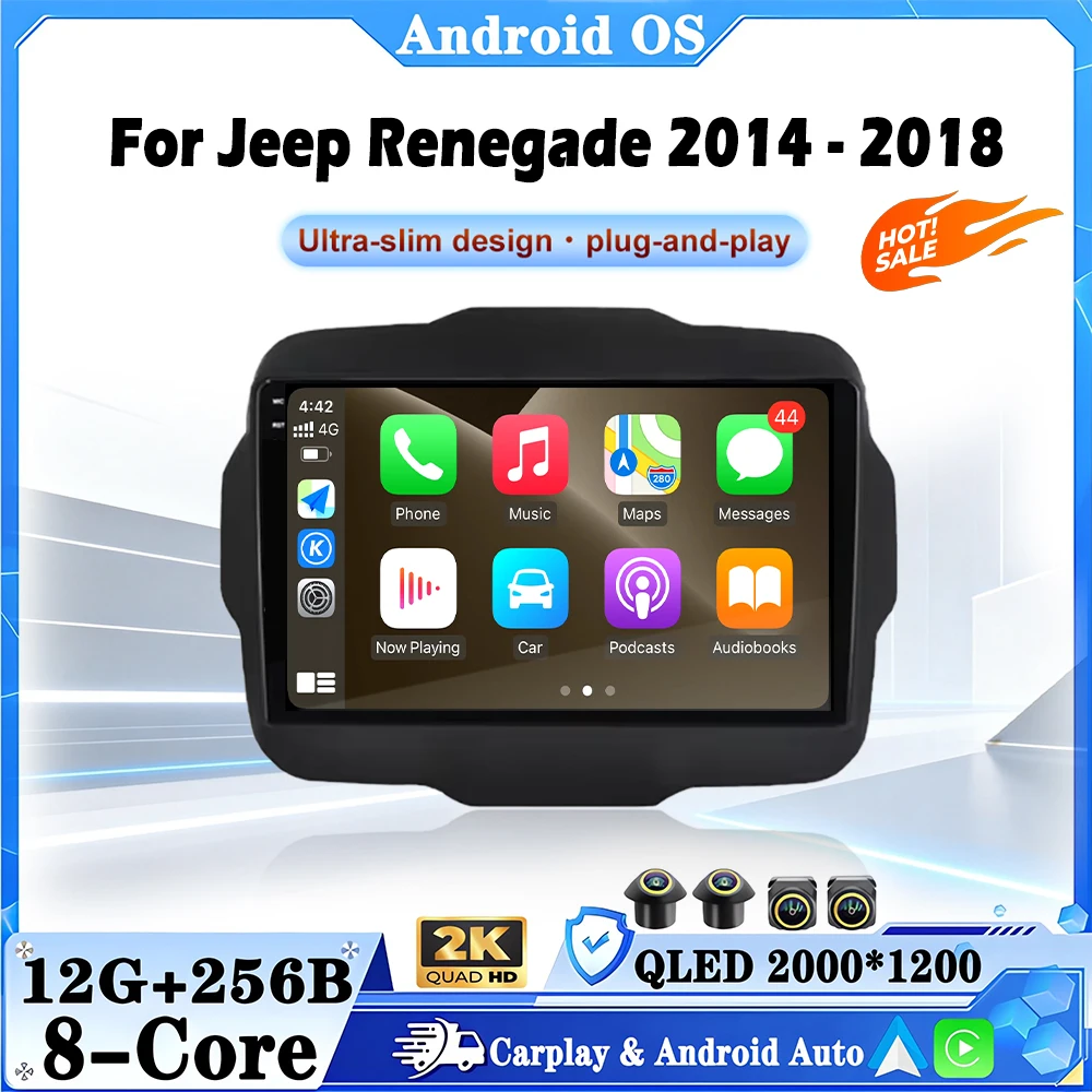 Android 16 Wireless CarPlay For Jeep Renegade 2014-2018 Car Radio Lntelligent Multimedia Player Auto WIFI 4G DSP GPS