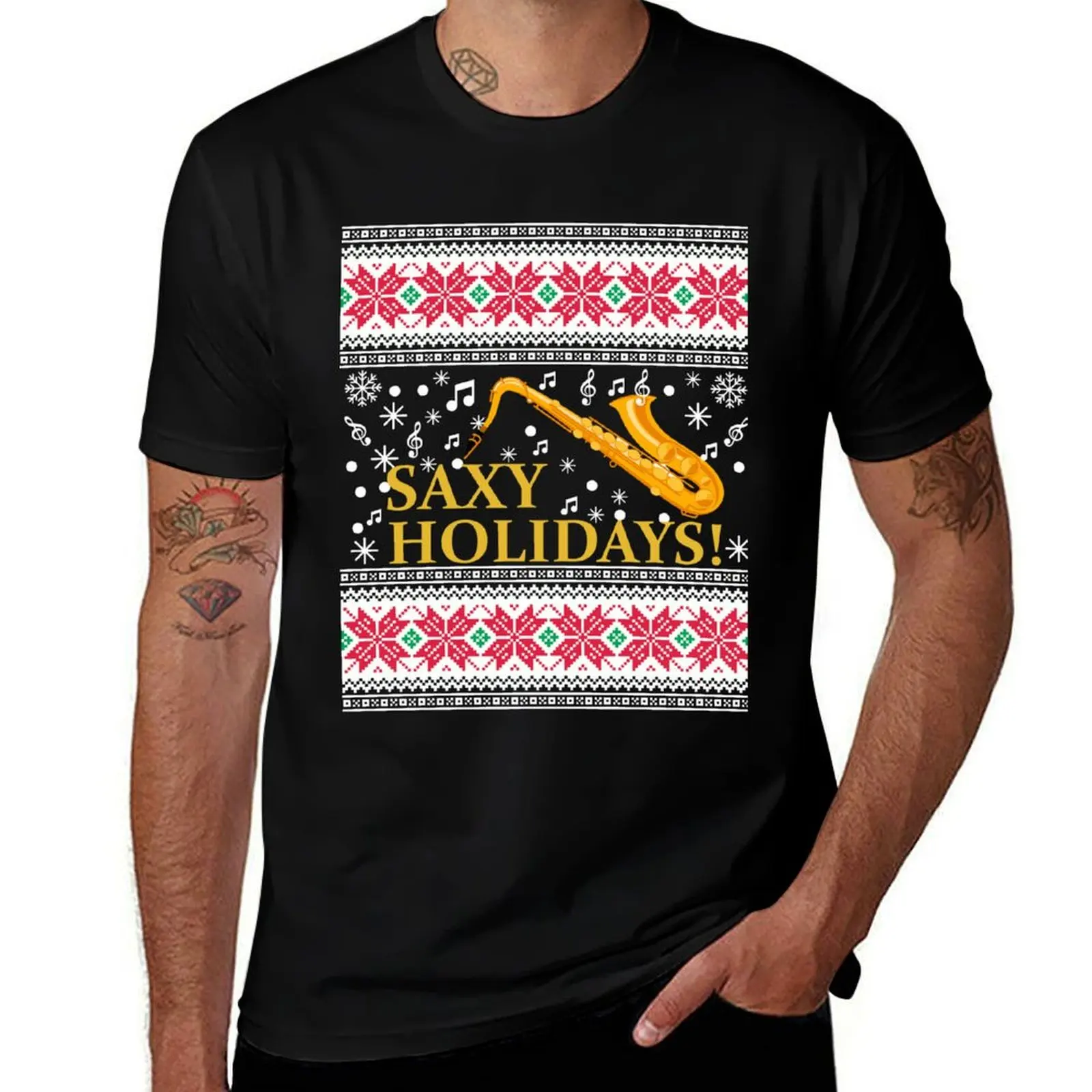 

Saxophone Ugly Christmas Sweater - Marching Band Saxophone Christmas Shirt T-Shirt anime stuff blacks Men's t-shirt