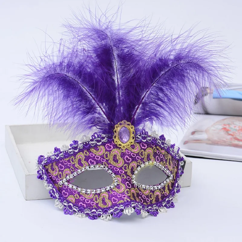 Venetian Masquerade Princess Mask Cosplay Halloween Mask Female Half Face Erotic Party Luxury Side Flower Feather Halloween Mask