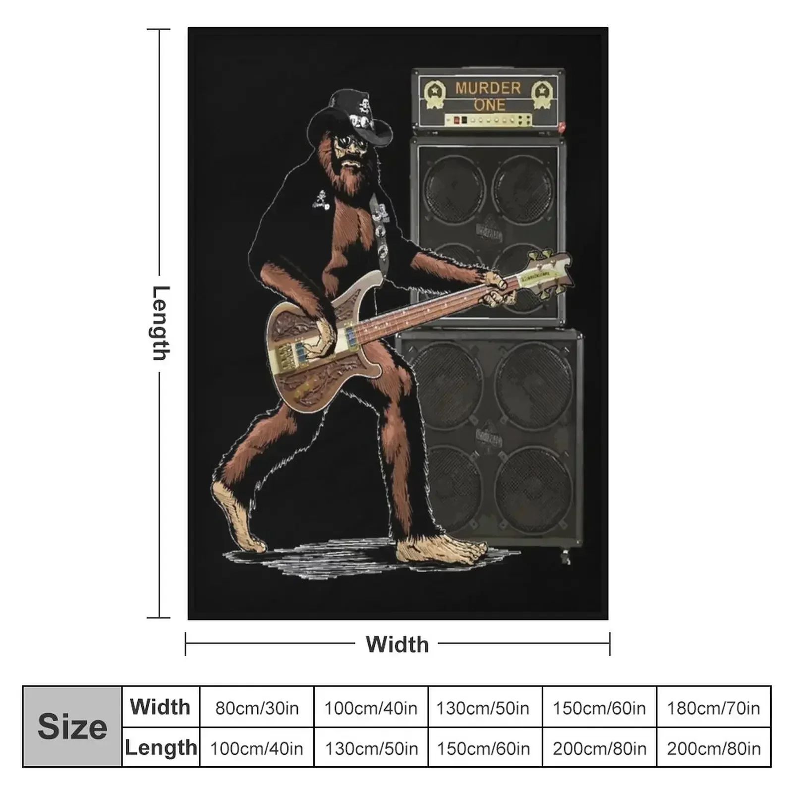 Bigfoot Heavy Metal Bass Guitar Rocks! Throw Blanket couch cozy soft plush fuzzy picnic outdoor blanket