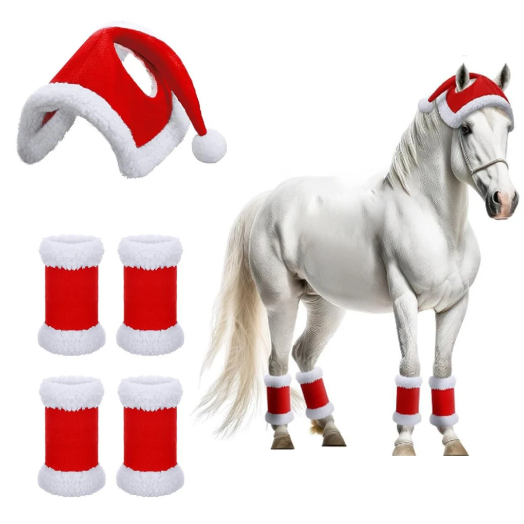 

Festive Occasions Santa Leg Wraps With Faux Fur Trim Christmas Horse Hat Set 5 Pcs Christmas type+1
