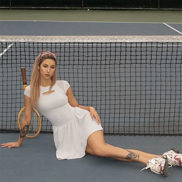

Summer Dresses 2025 Tennis Dress Women's Golf Wear Sexy Backless Round Neck Waist Trimming Slim Fit Skirt Short Dresses