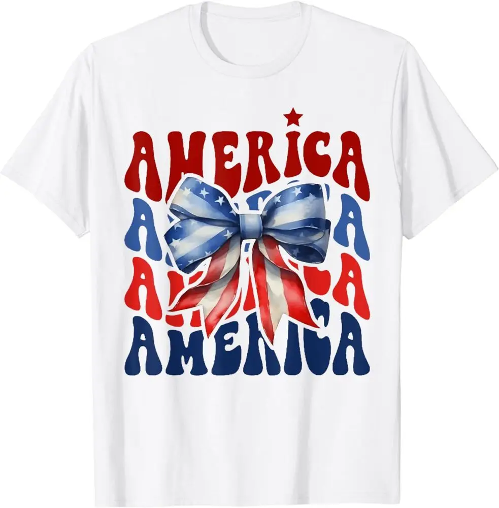 America Coquette Bow 4th of July Women Girls American Flag T-ShirtAnime Pattern Clothing Y2K Summerpattern clothing top short sl