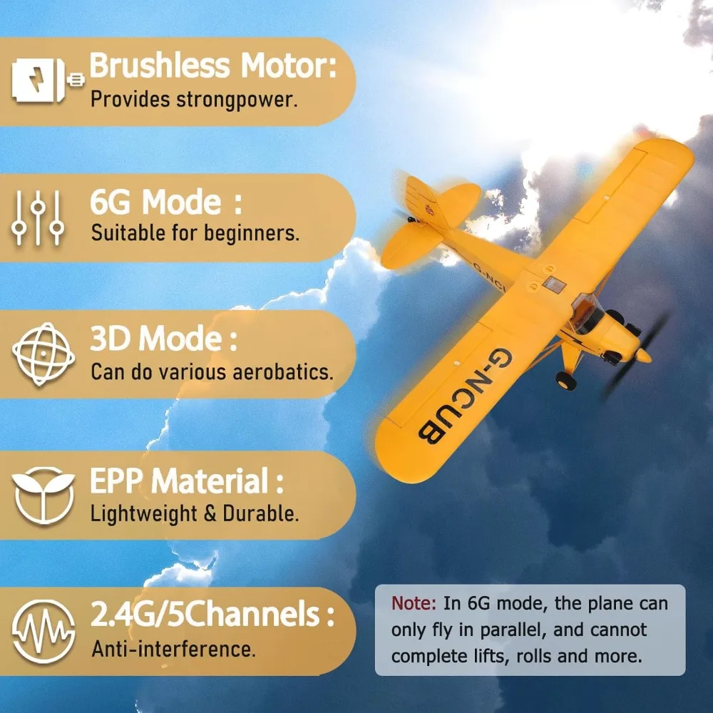 5 Channel 3D/6G RC Airplane with Brushless Motor, CKYSCHN WLtoys A160 J3 Model, Including 2 Batteries and 2.4G Remote Control