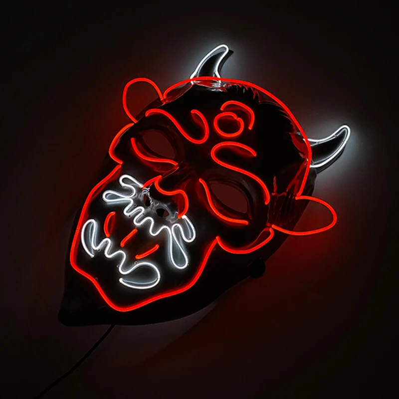 LED Toro Demone Re Maschera Night club Halloween Spettacolo teatrale Costumi Puntelli per uomini Ragazzi Maschera di toro luminoso horror spettrale