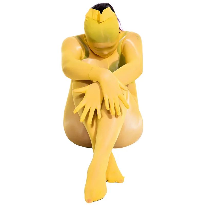 

Glossy One-Piece Suit f Head Cover Men's Full Body Invisible Five-Finger Sexy Open-Crotch JJ Set Ultra-Thin High-Waist Sev...