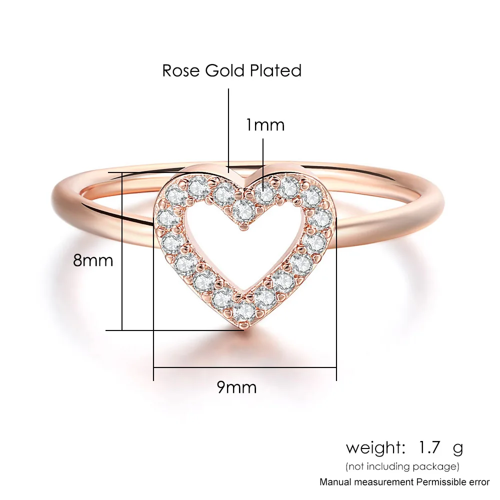 ZHOUYANG Rings For Women Sweet Romantic Cute Heart Zircon Rose Gold Color Wedding Party Daily Finger Ring Fashion Jewelry R917