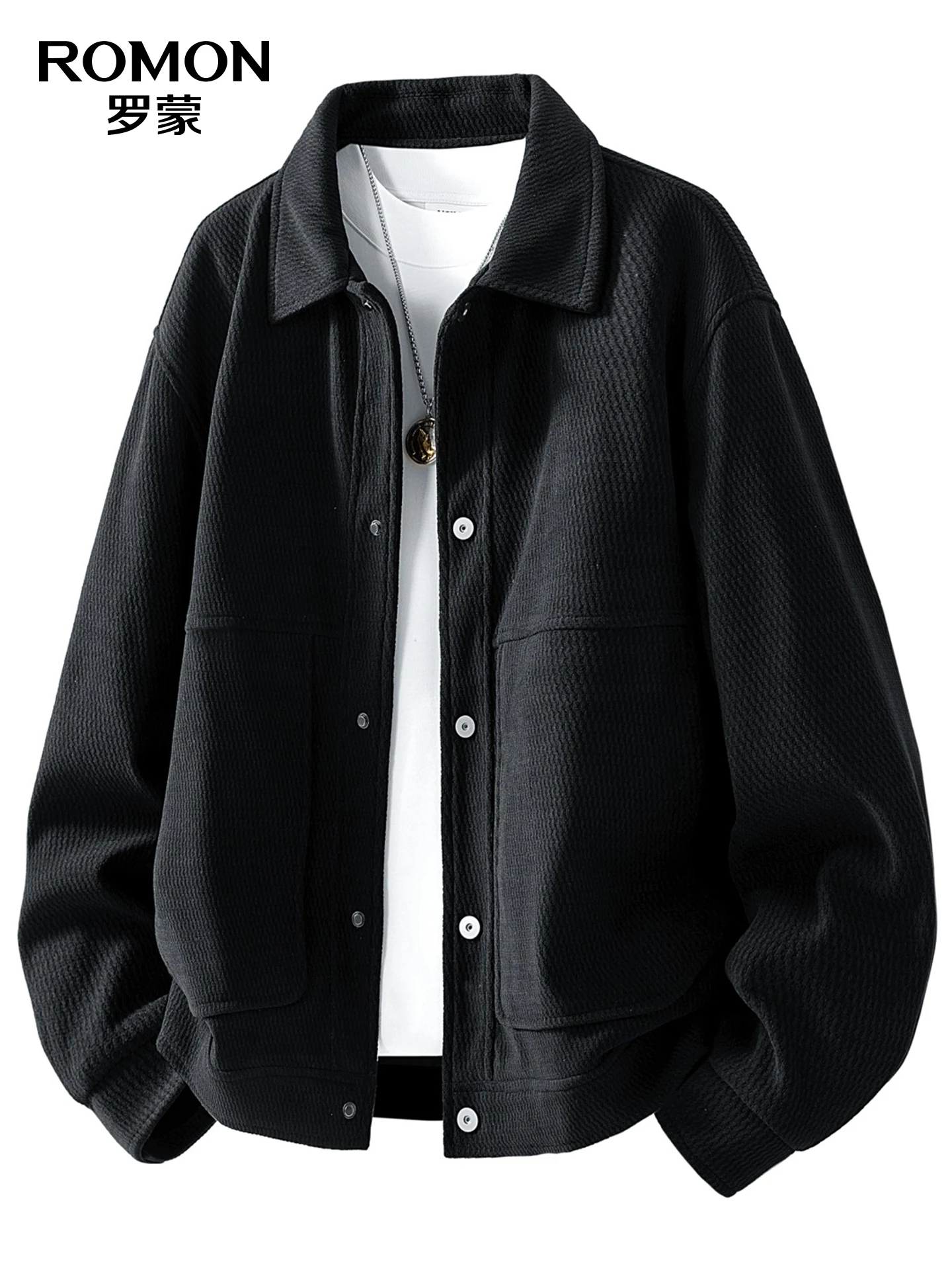 Lormen Men's Fashion Loose Casual Collar Jacket 2026 Autumn New Style Pure Color Easy Care Outerwear Men's Clothing