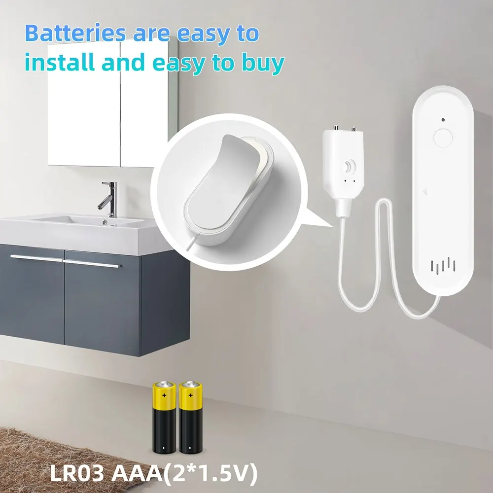 Onenuo Tuya Wifi Slimme Waterleksensor Wateroverloopniveaudetector 80db Geluid Overstroming Lekkage Sensor App Alarm Op Site