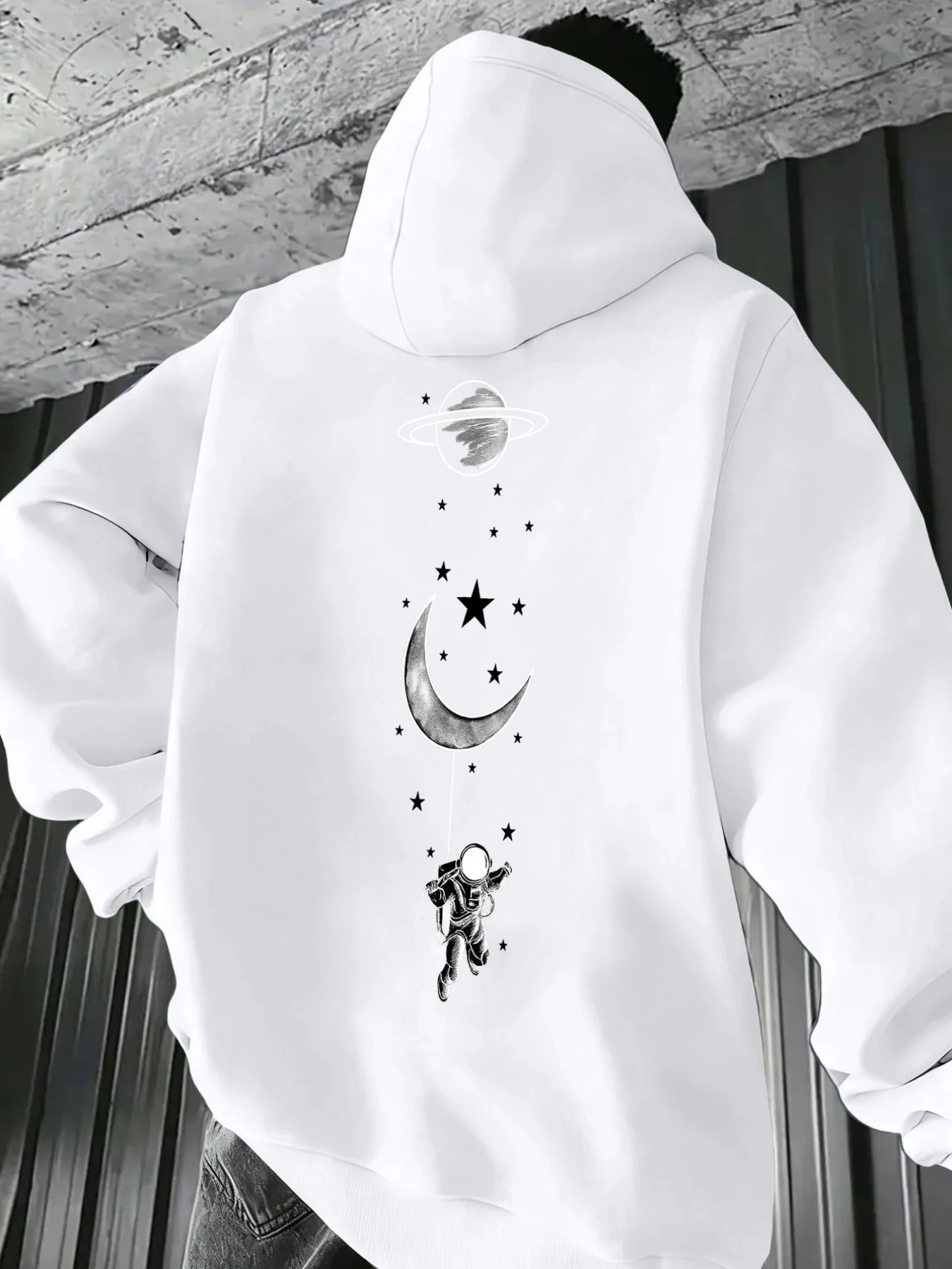 Men's Cosmic Theme Printed Hooded Sweatshirt - Simple and Fashionable American Street Trendy Punk Casual Hip-Hop Winter Hooded.