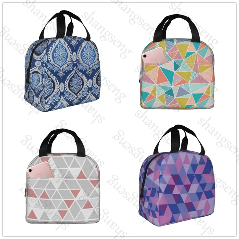 Colored geometric triangle Lunch bag insulated lunch box bag students office workers carry lunchs box bag insulated Lunch Pack