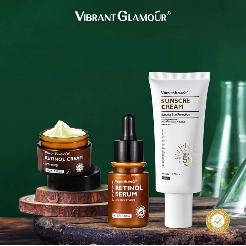 

VIBRANT GLAMOUR Retinol Sunblock Set Retinol Face Cream+Serum+Whitening Sunscreen VA 3pcs