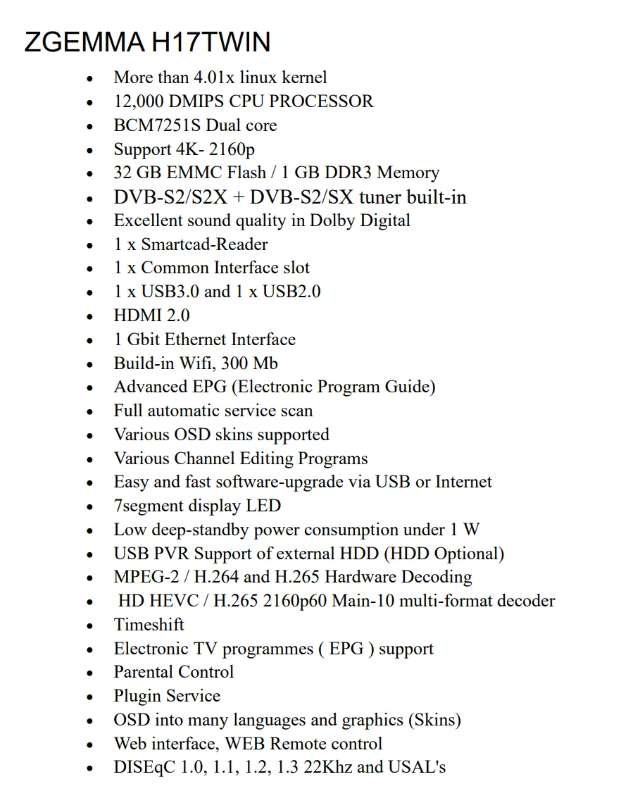 [Genuine]2026 Newest Zgemma H17 TWIN Dual-mode Satellite TV Receiver Enigma2 Linux DVB-S2/S2X+DVB-S2/SX 32GB 4K UHD-2160P PK H7S